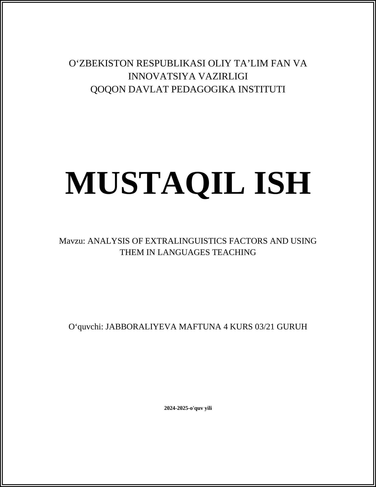 ANALYSIS OF EXTRALINGUISTICS FACTORS AND USING THEM IN LANGUAGES TEACHING