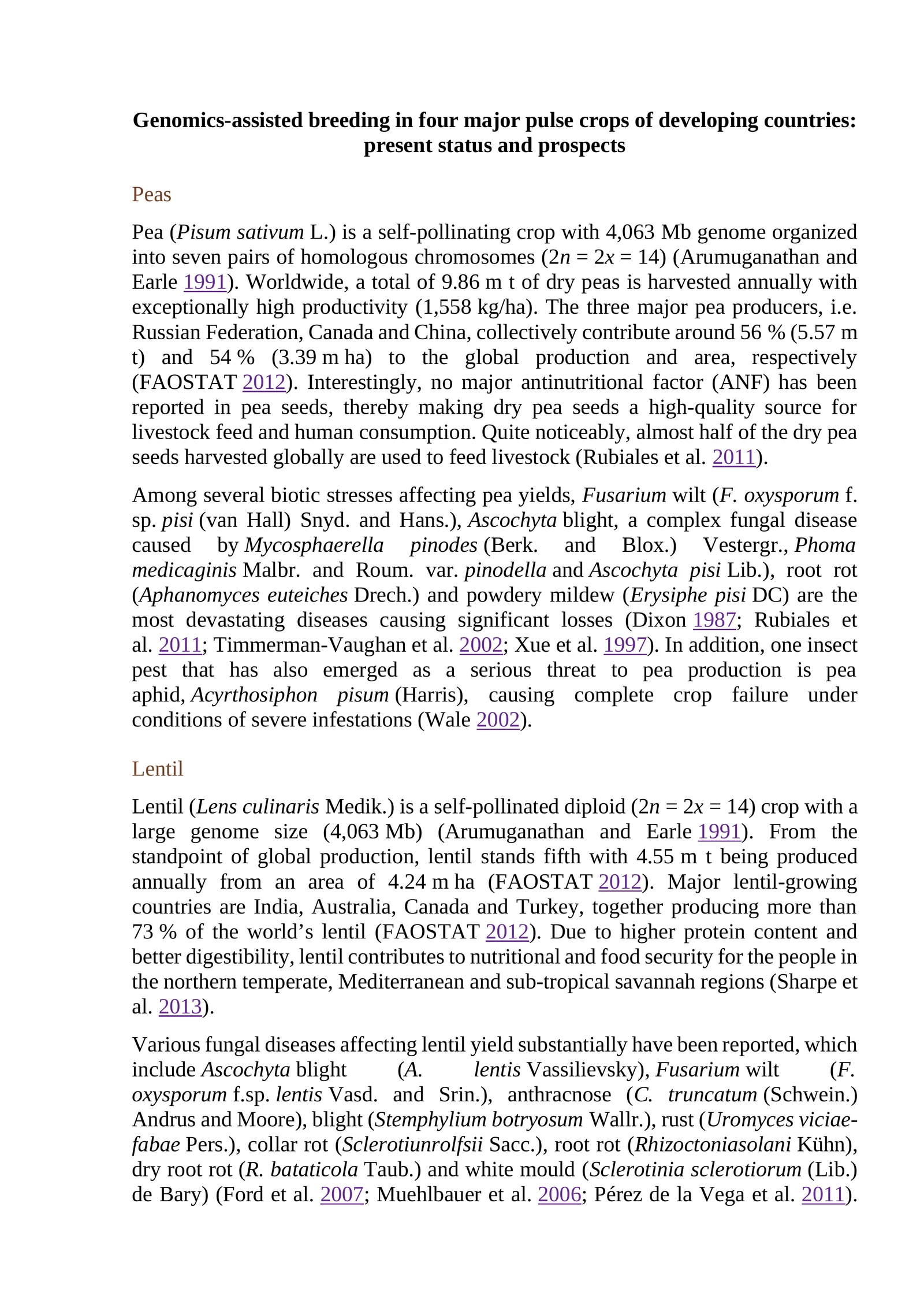 Genomics-assisted breeding in four major pulse crops of developing countries: present status and prospects