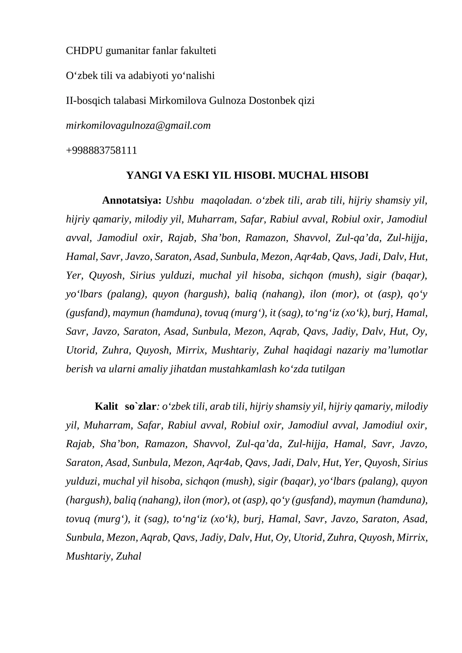 YANGI VA ESKI YIL HISOBI. MUCHAL HISOBI