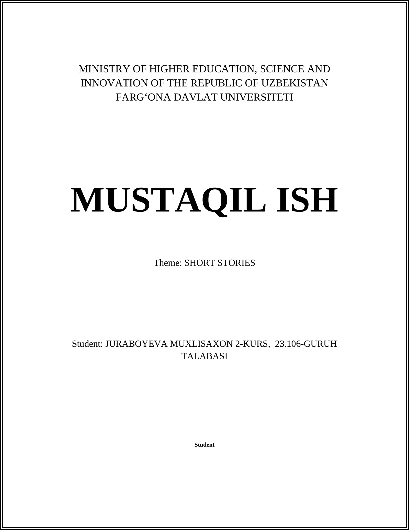 MUSTAQIL ISH - SHORT STORIES