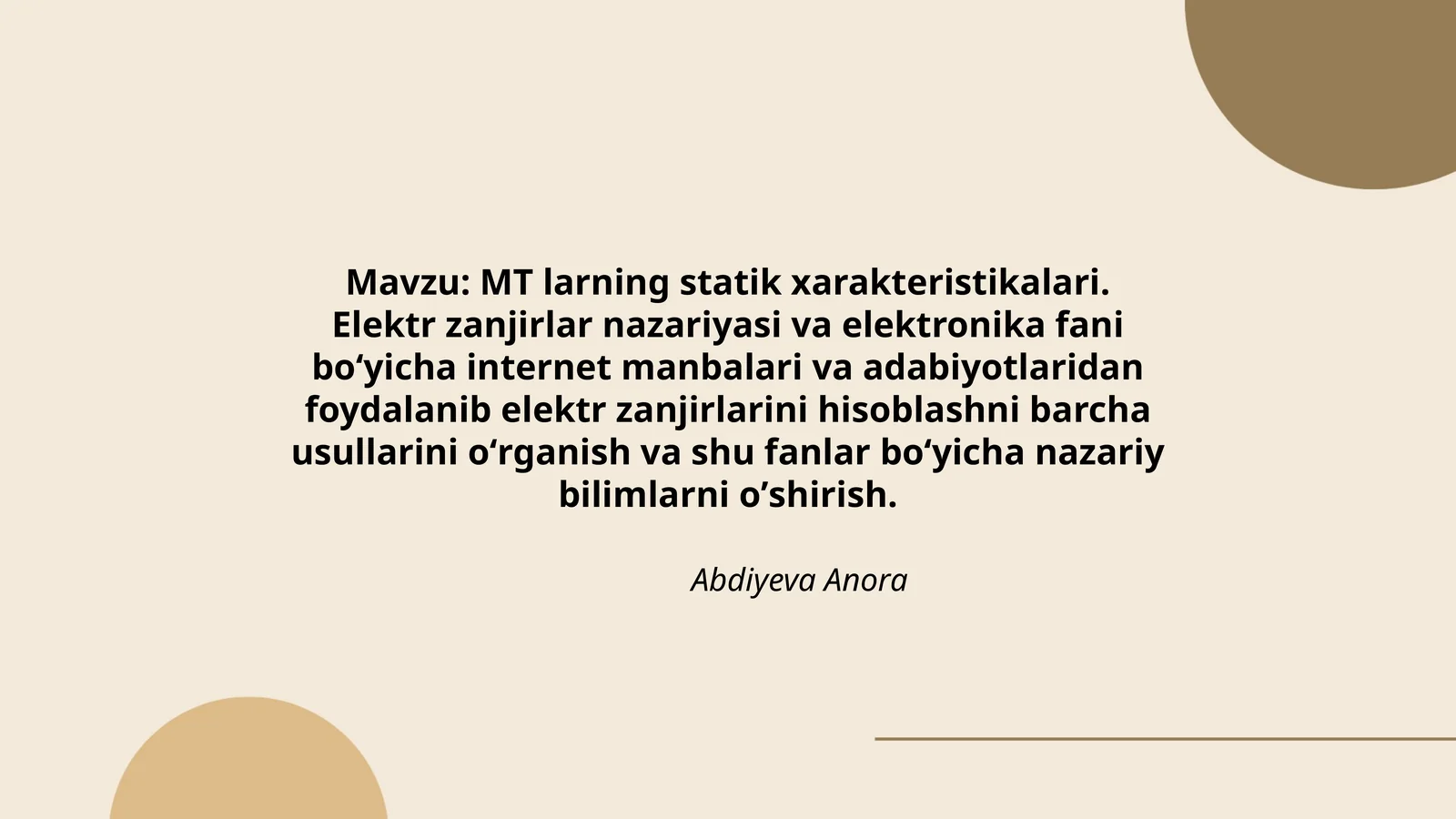 MT larning statik xarakteristikalari