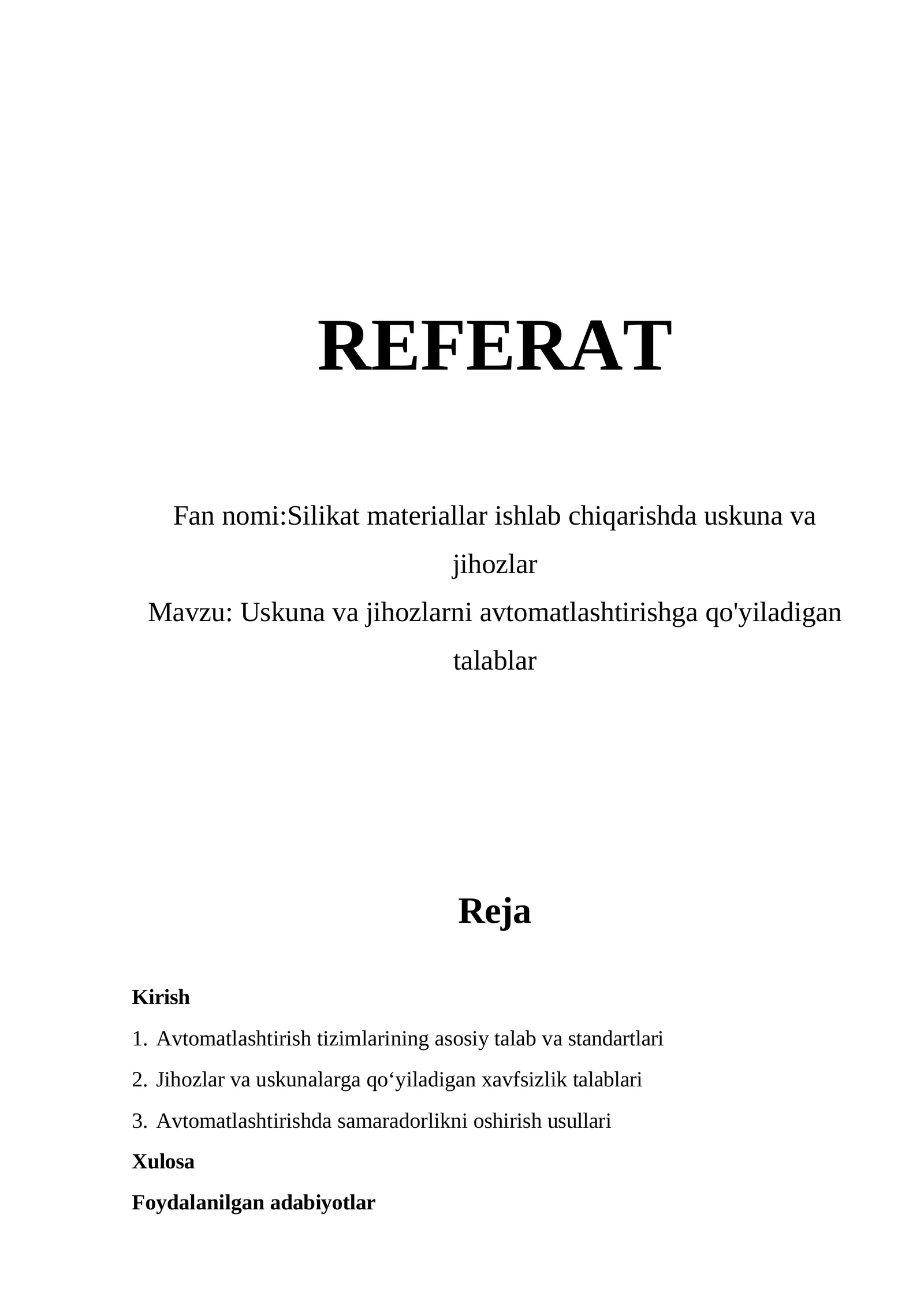 Uskuna va jihozlar avtomatlashtirish atamasi