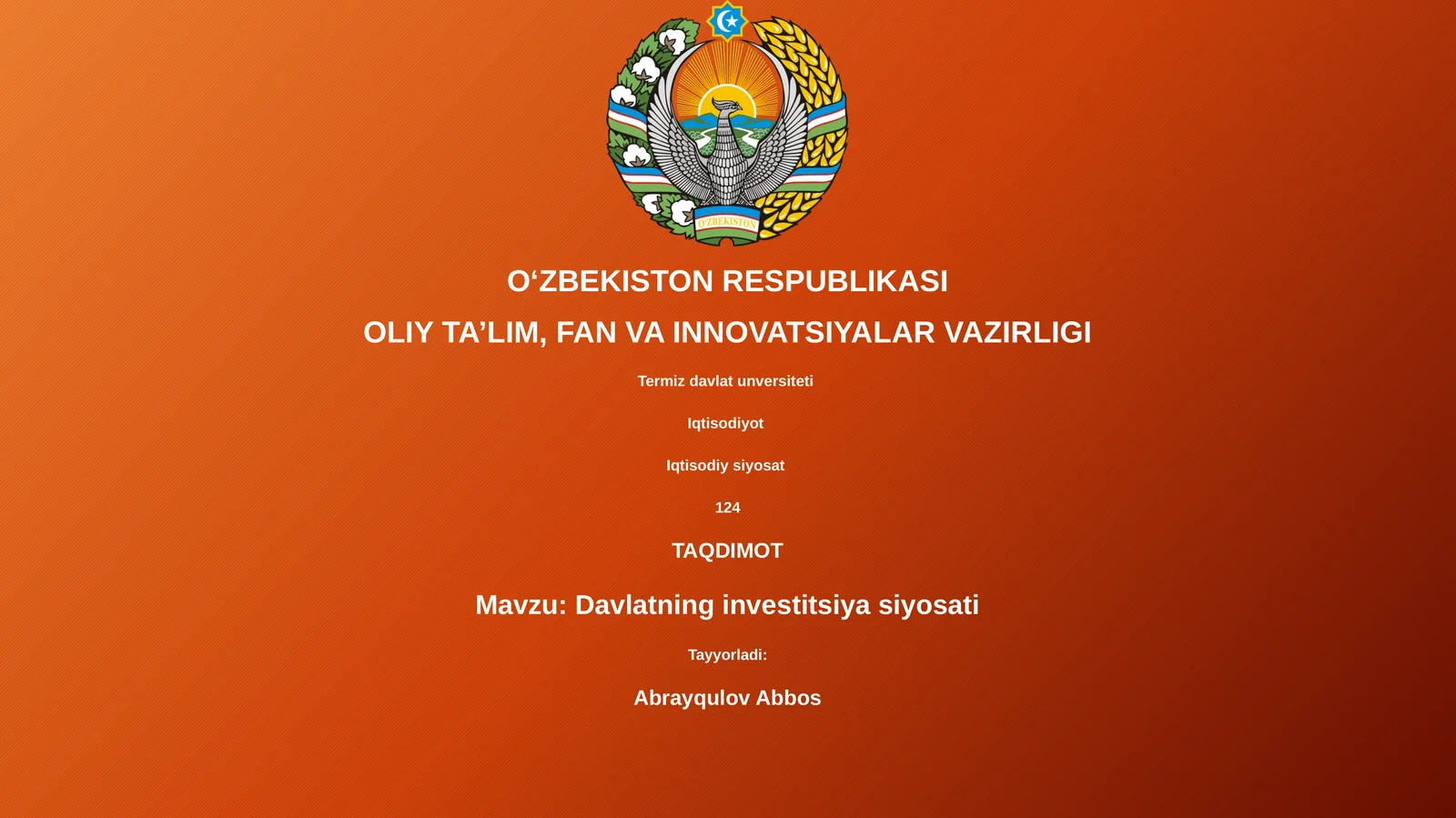 Davlatning investitsiya siyosati