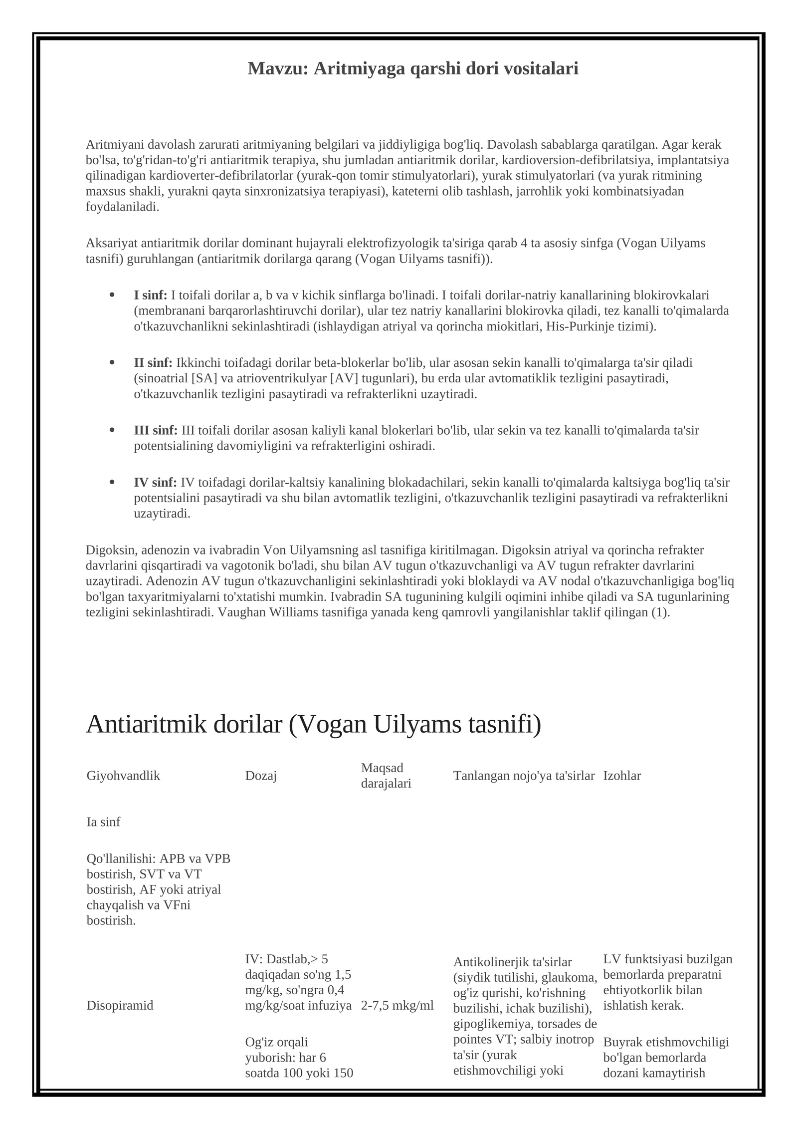 Aritmiyaga qarshi dori vositalari