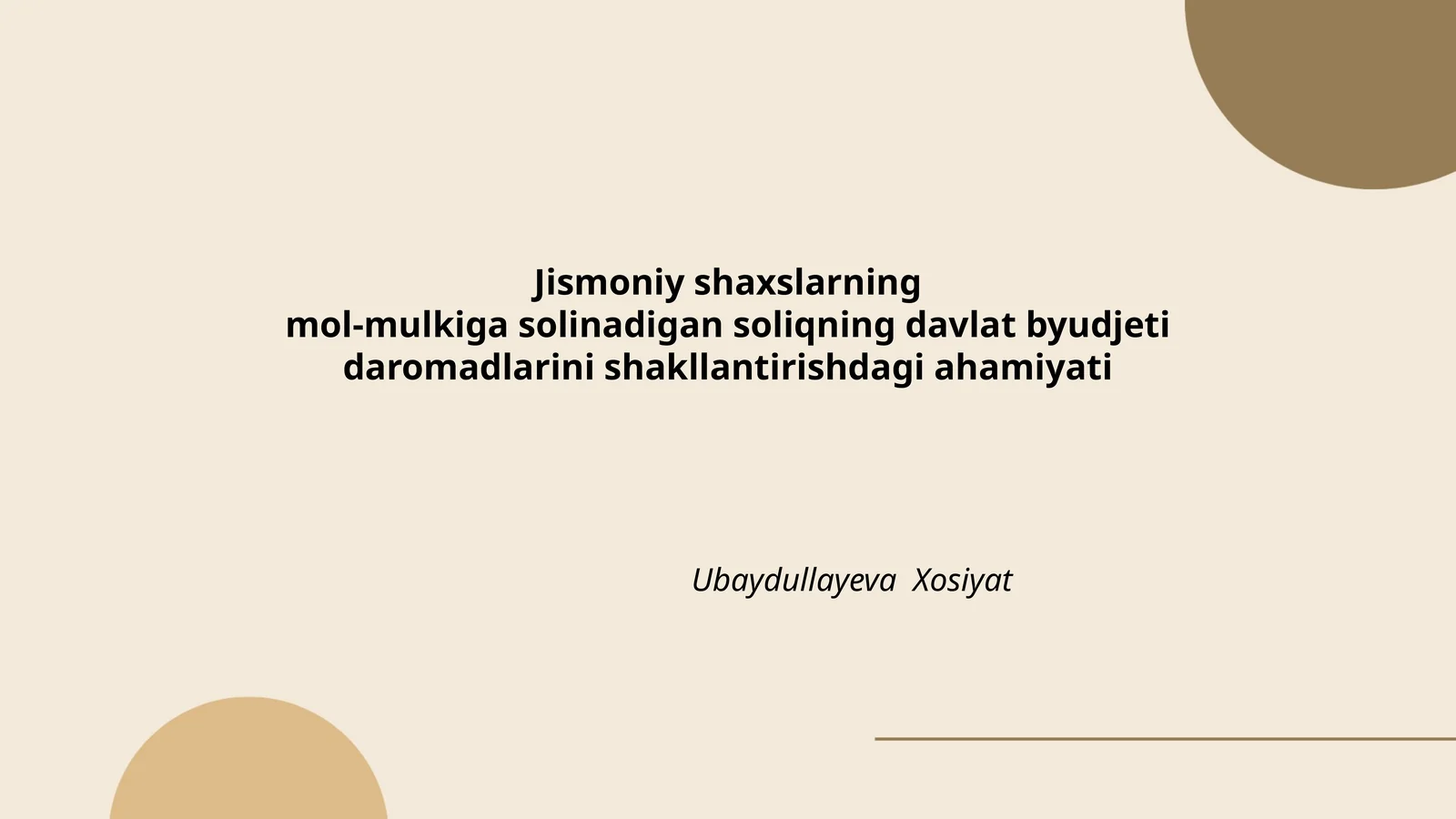 Jismoniy shaxslarning mol-mulkiga solinadigan soliqning davlat byudjeti daromadlarini shakllantirishdagi ahamiyati