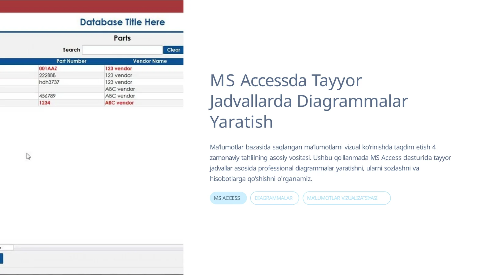 MSAccessda Tayyor Jadvallarda Diagrammalar Yaratish