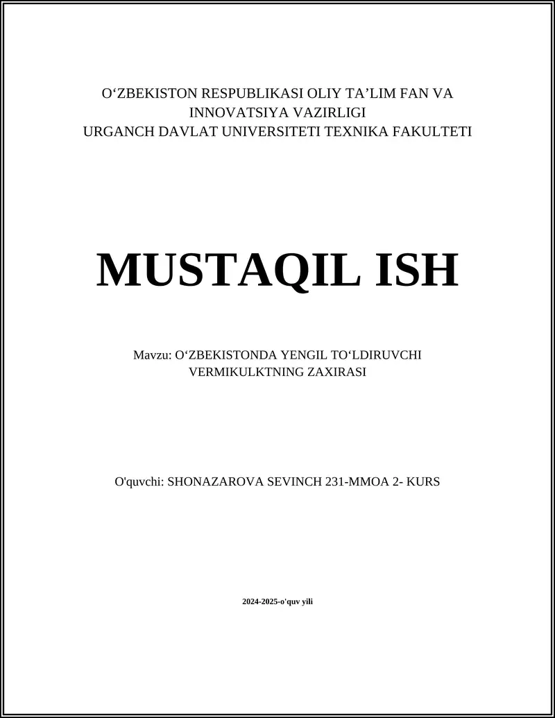 OʻZBEKISTONDA YENGIL TOʻLDIRUVCHI VERMIKULKTNING ZAXIRASI