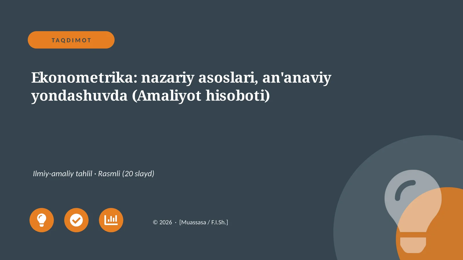 Ekonometrika: nazariy asoslari, an'anaviy yondashuvda (Amaliyot hisoboti)