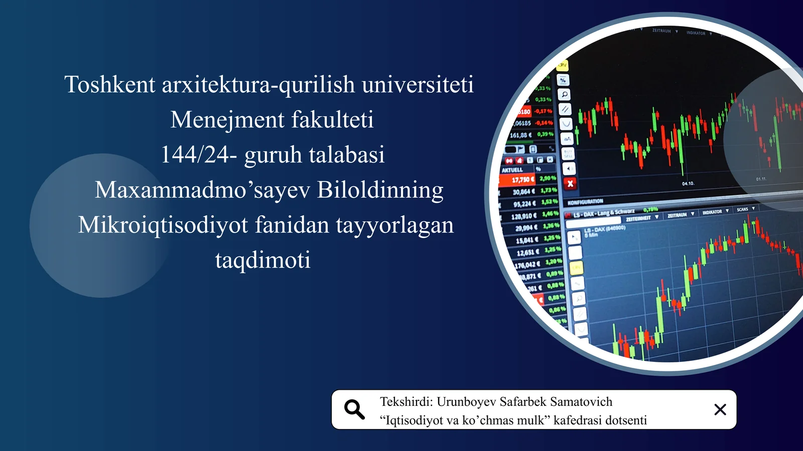 Bozor iqtisodiyoti mexanizmining nazariy asoslari va uning amal qilish tamoyillari