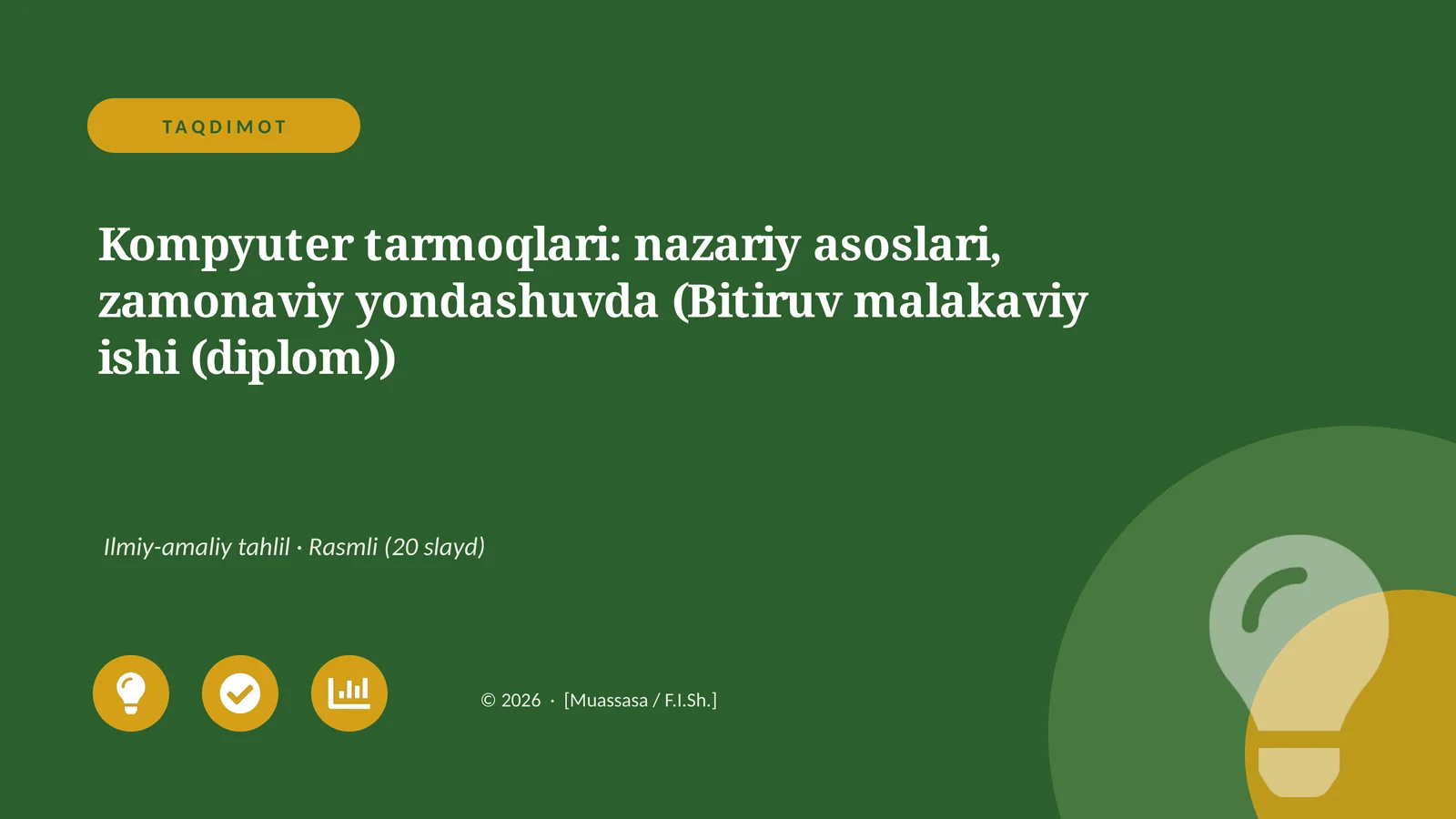 Kompyuter tarmoqlari: nazariy asoslari, zamonaviy yondashuvda (Bitiruv malakaviy ishi (diplom))