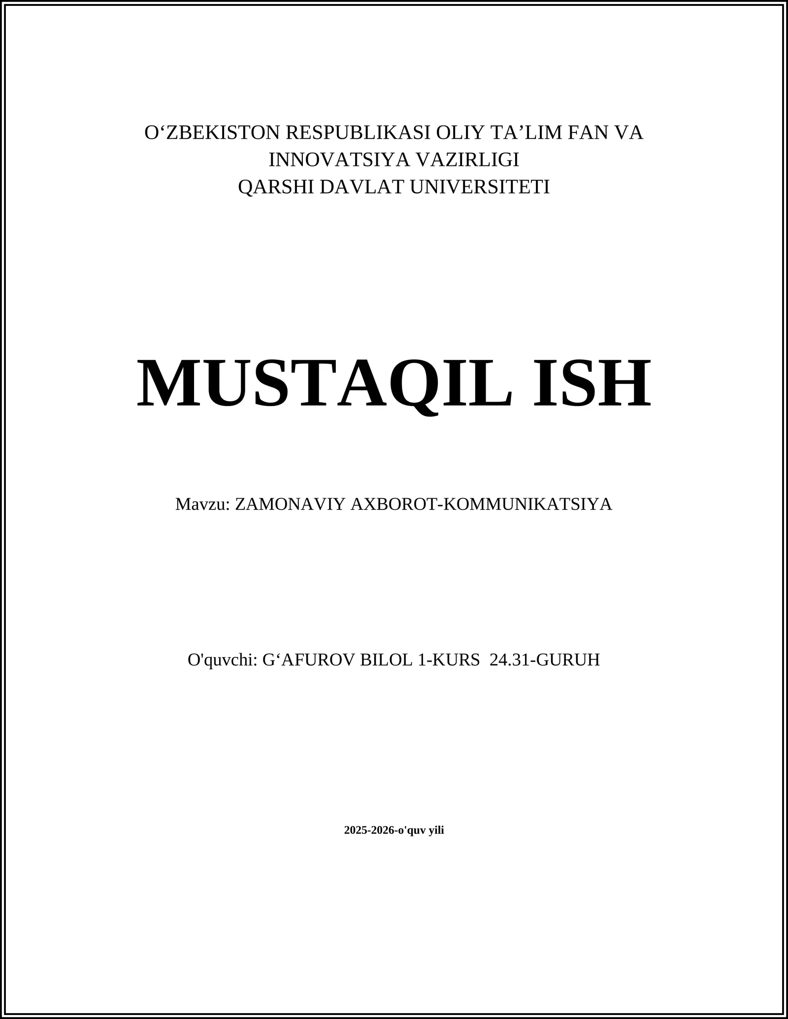 ZAMONAVIY AXBOROT-KOMMUNIKATSIYA