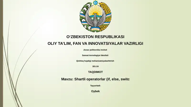 Shartli operatorlar (if, else, switch)