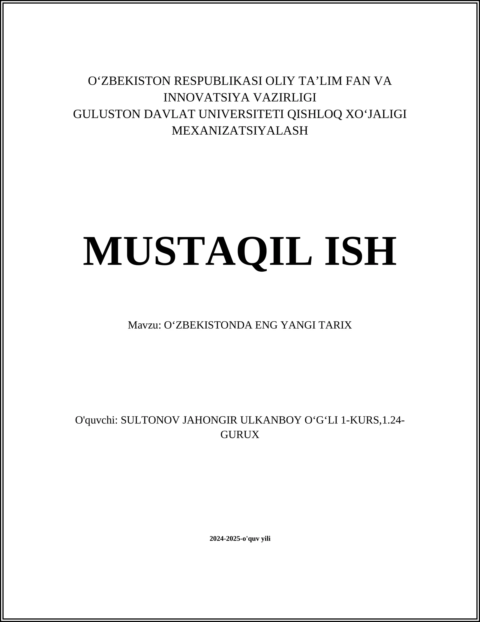 OʻZBEKISTONDA ENG YANGI TARIX