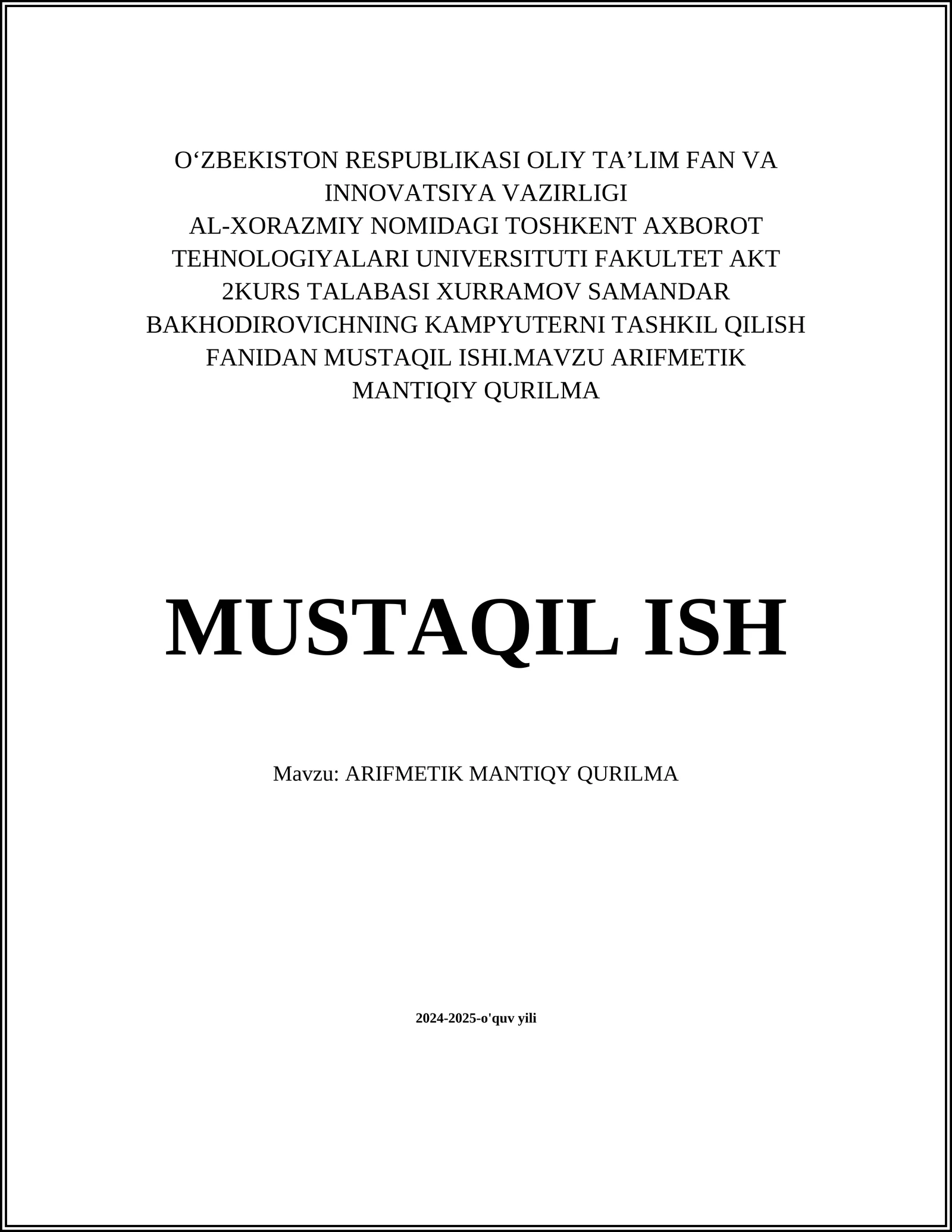 ARIFMETIK MANTIQIY QURILMA