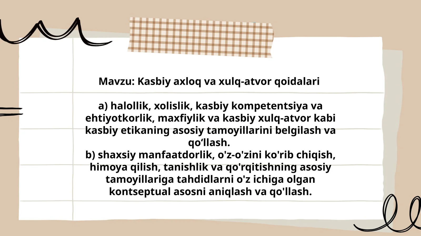 Kasbiy axloq va xulq-atvor qoidalari