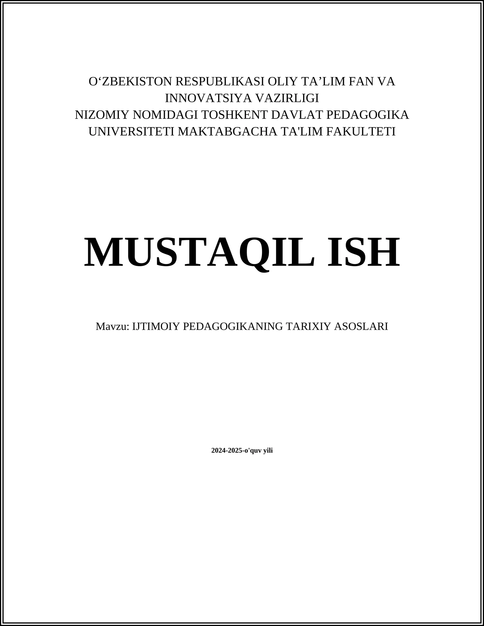 Ijtimoiy Pedagogikaning Tarixiy Asoslari