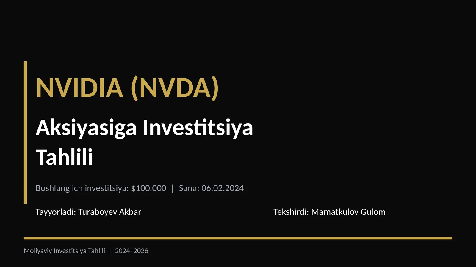 Aksiyasiga Investitsiya Tahlili