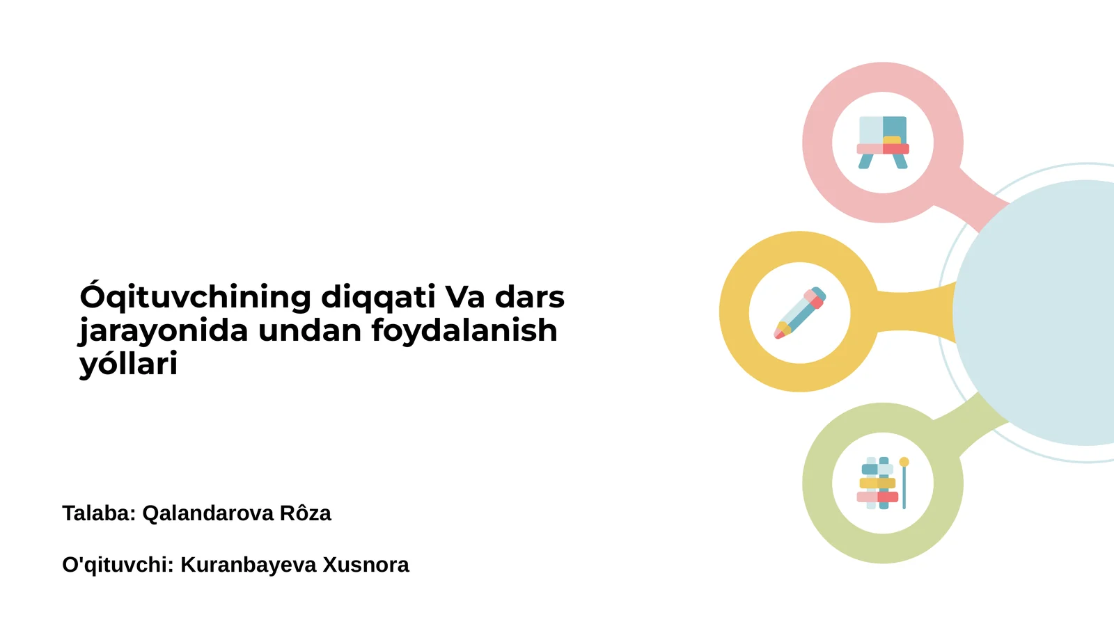 O'qituvchining diqqati Va dars jarayonida undan foydalanish yóllari