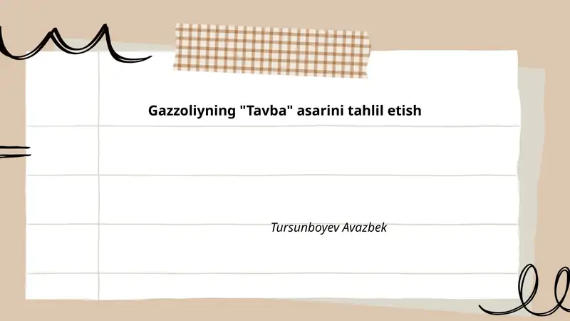 Gazzoliyning "Tavba" asarini tahlil etish