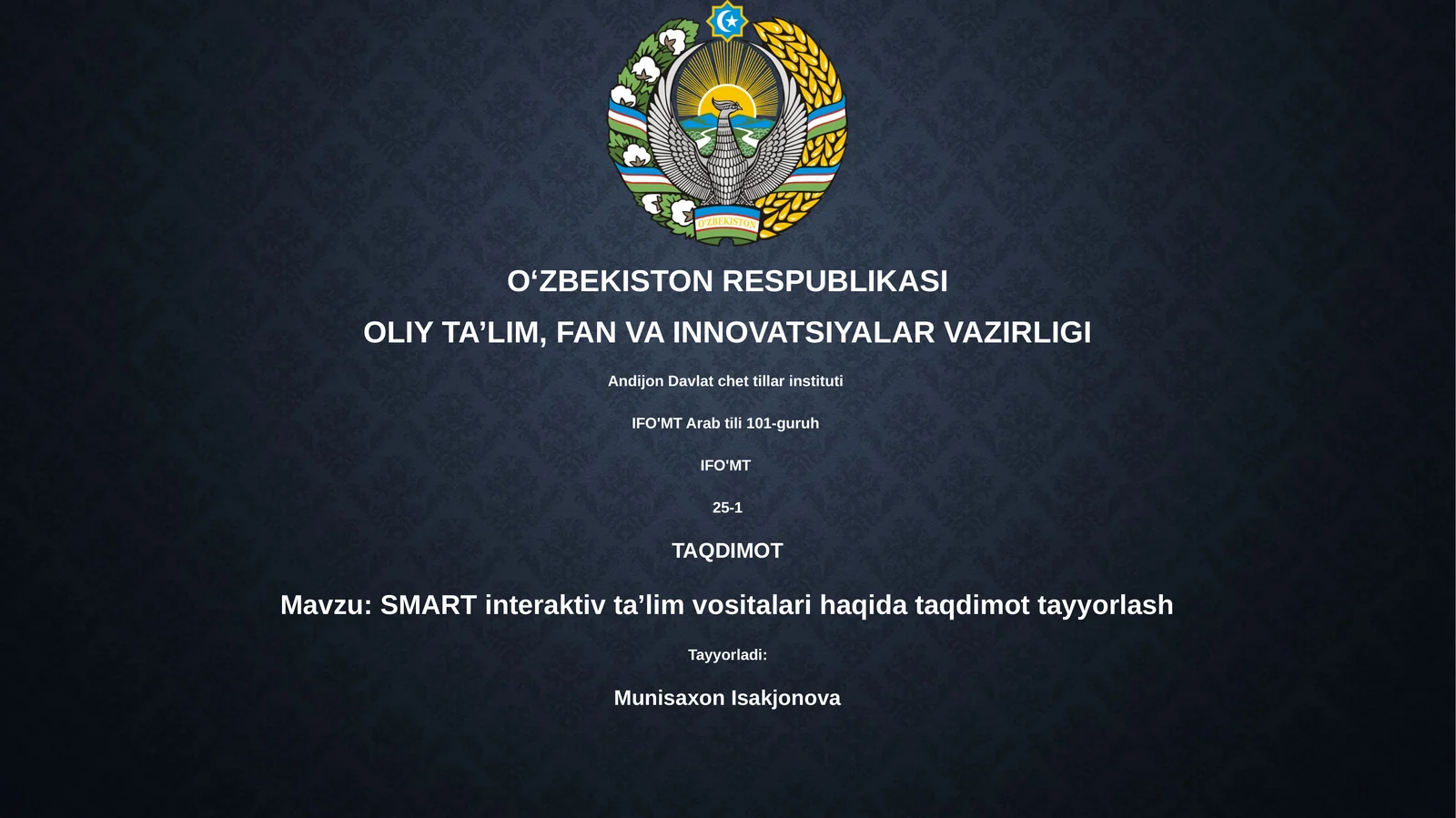 SMART interaktiv ta’lim vositalari haqida taqdimot tayyorlash