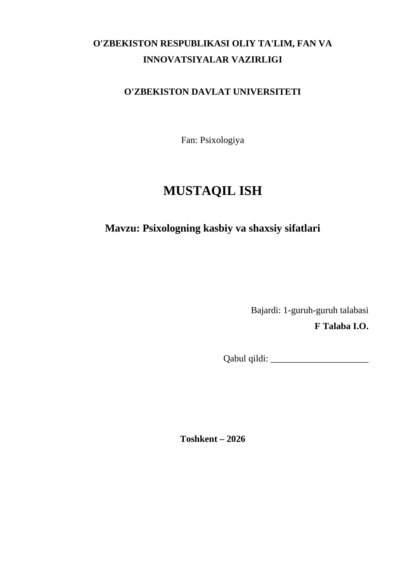 Psixologning kasbiy va shaxsiy sifatlari