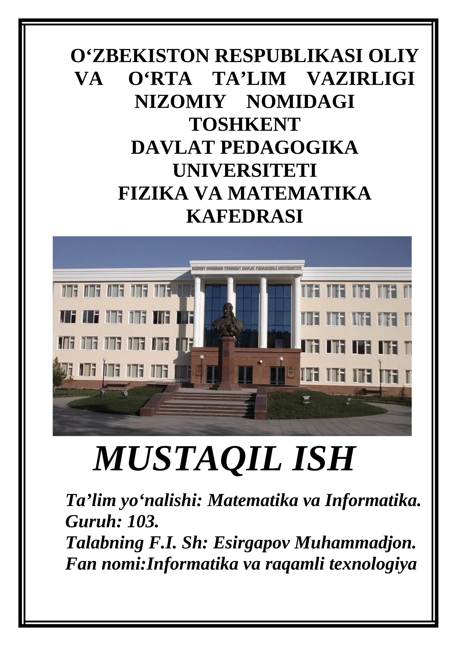 Informatika va raqamli texnologiya