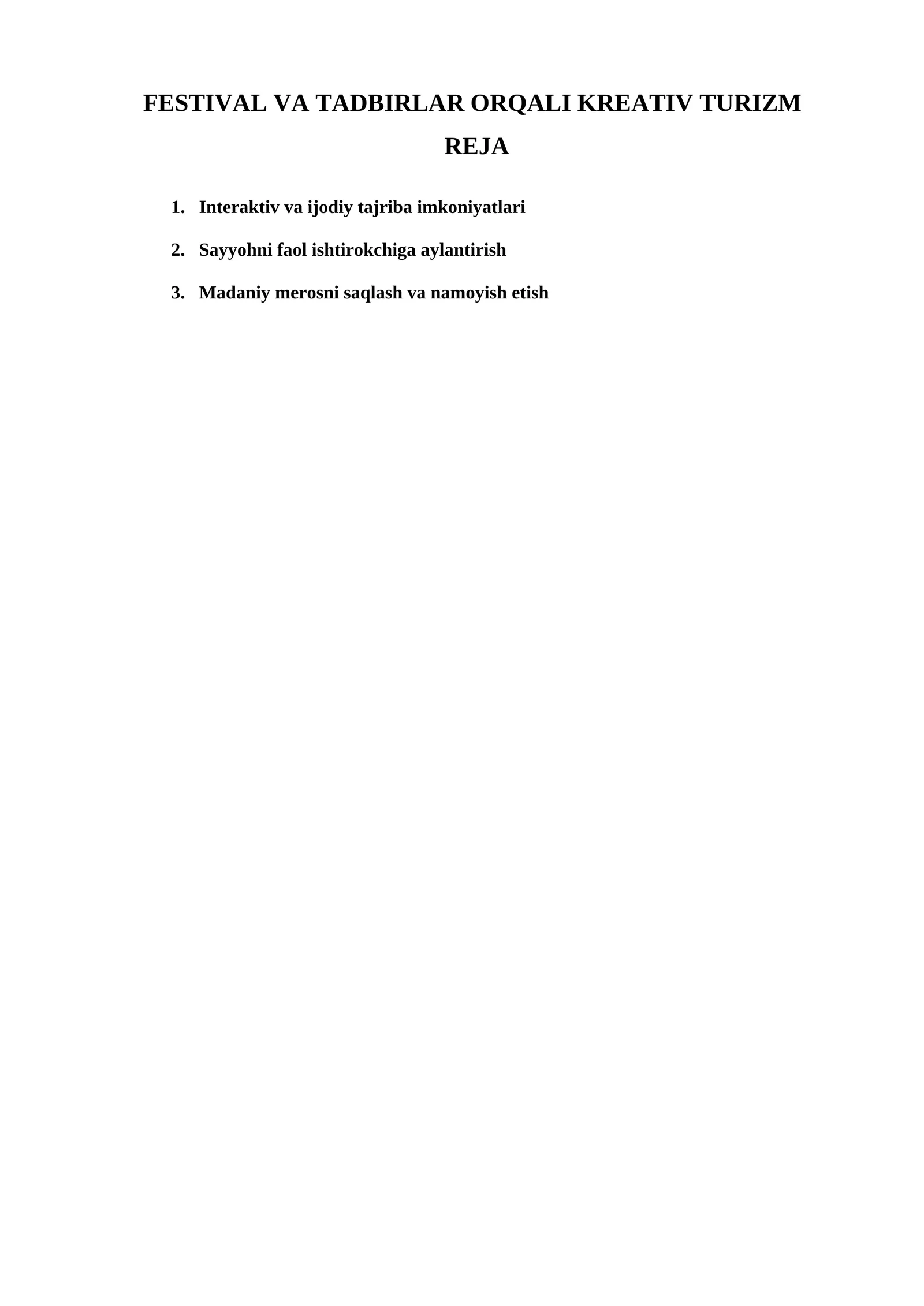 Festival va tadbirlar orqali kreativ turizm