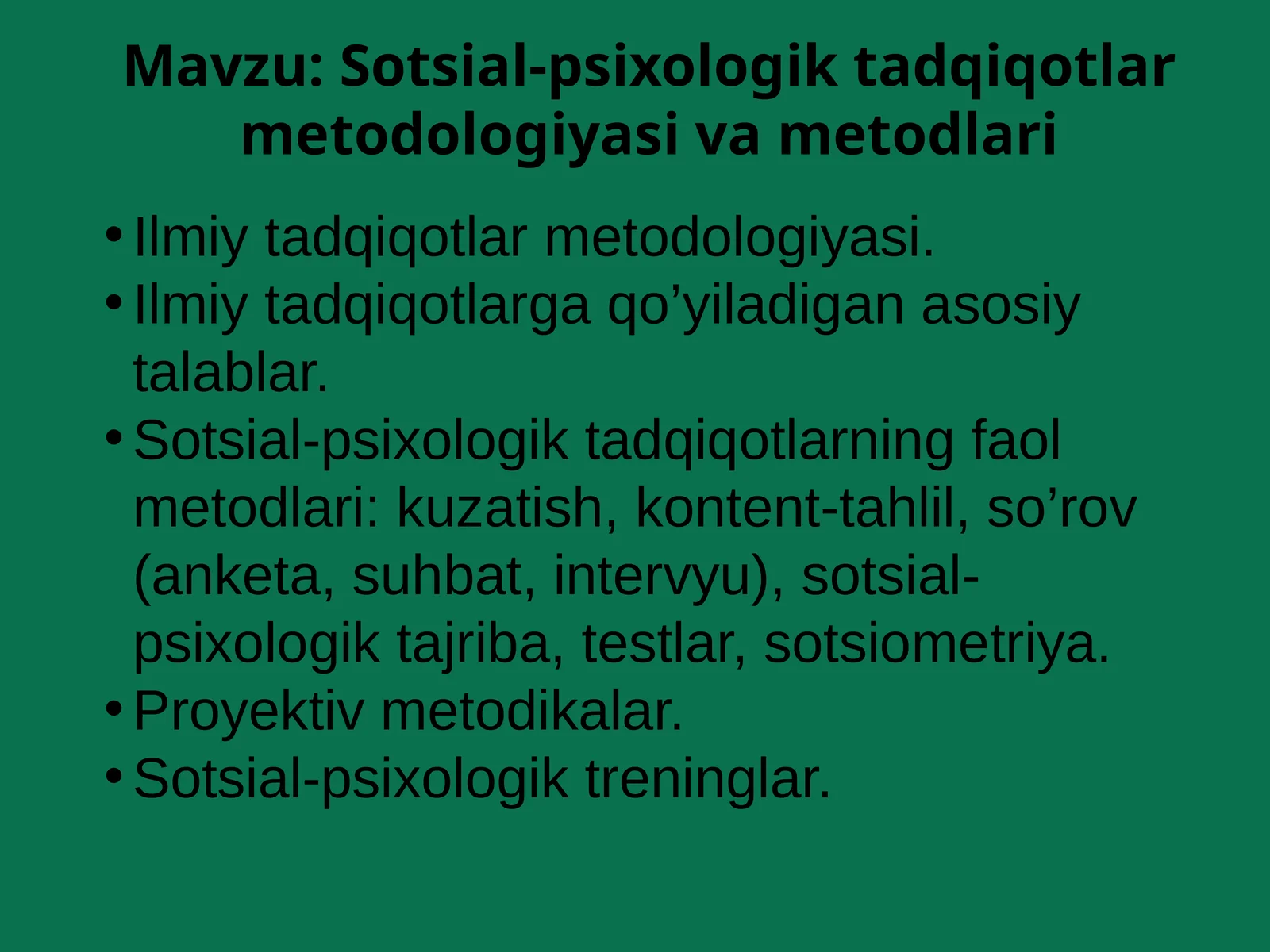 Sotsial-psixologik tadqiqotlar metodologiyasi va metodlari