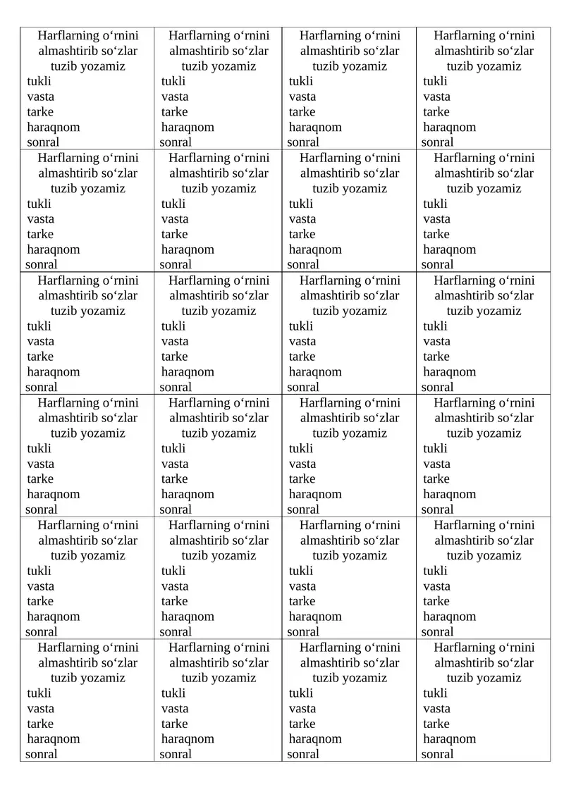 Harflarning o‘rnini almashtirib so‘zlar tuzib yozamiz