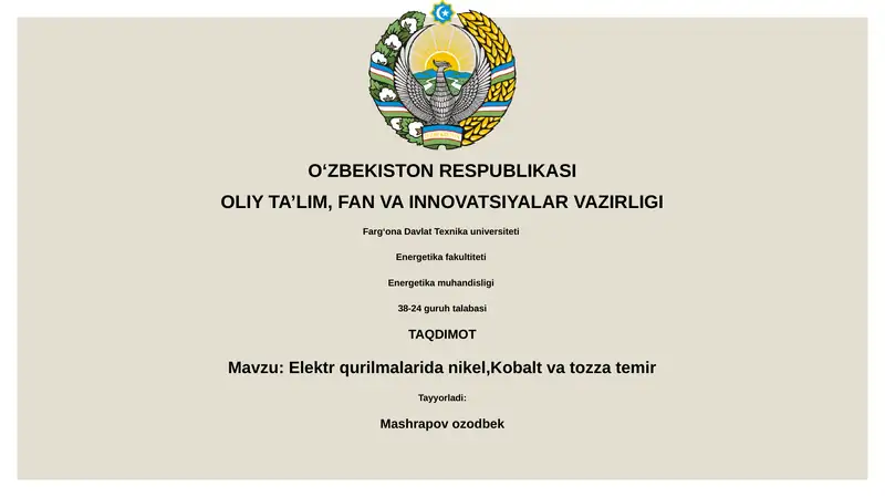 Elektr qurilmalarida nikel, Kobalt va tozza temir