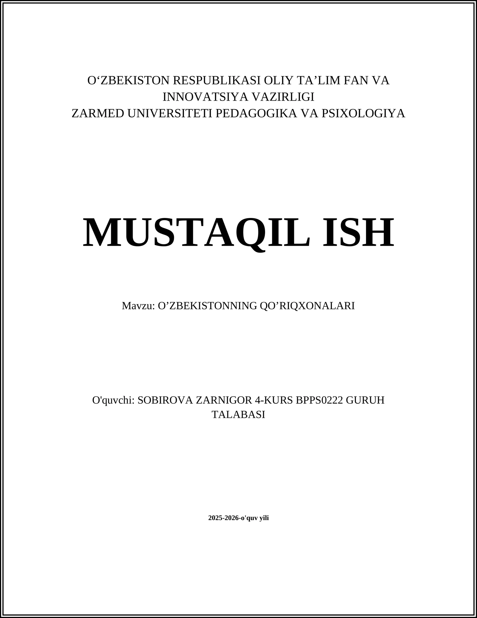 O’zbekistonning Qo’riqxonalari