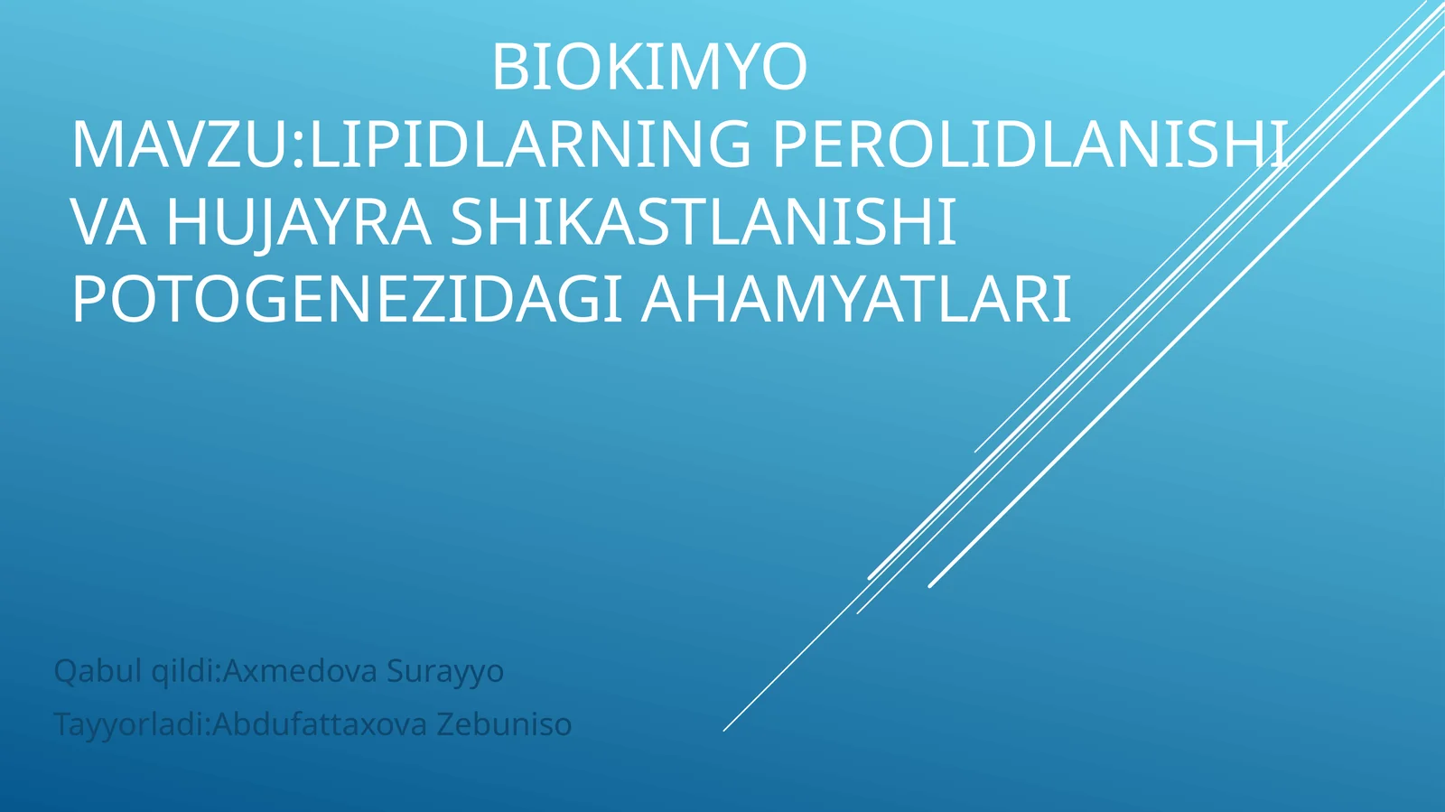 Lipidlarning perolidlanishi va hujayra shikastlanishi potogenezidagi ahamiyatlari