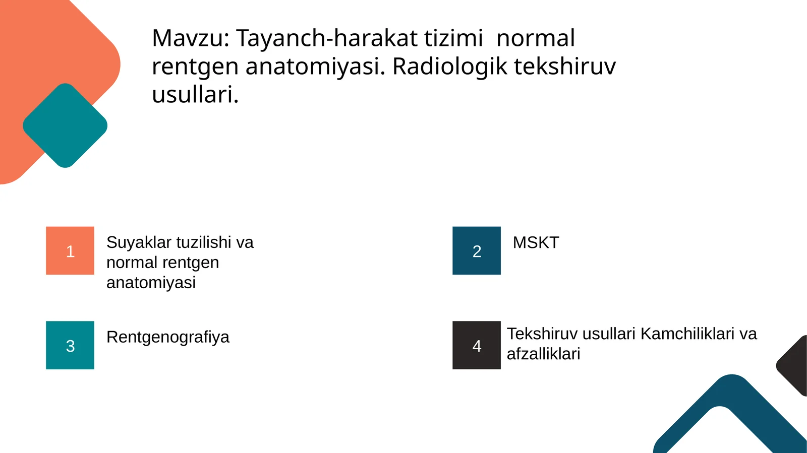 Tayanch-harakat tizimi radiologiyasi.Rentgen va MSKT tekshiruvida ko'rinishlar