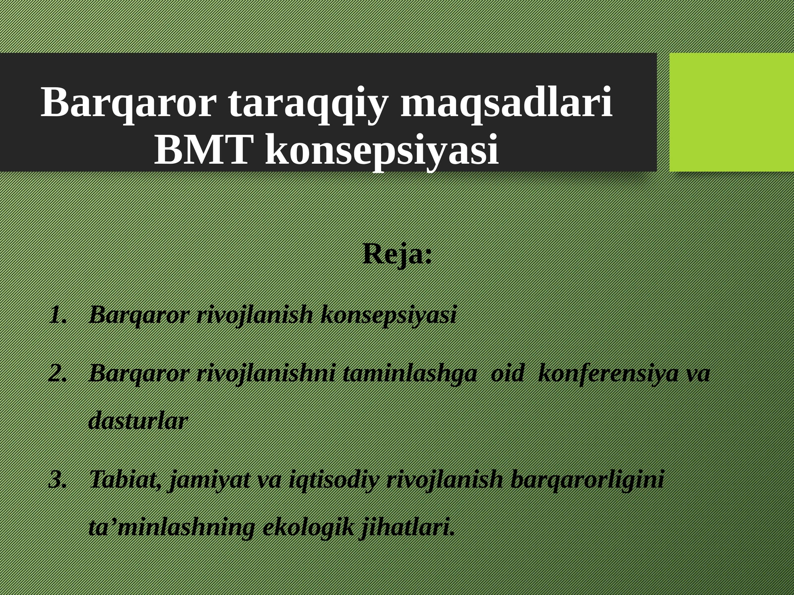 Barqaror taraqqiy maqsadlari BMT konsepsiyasi