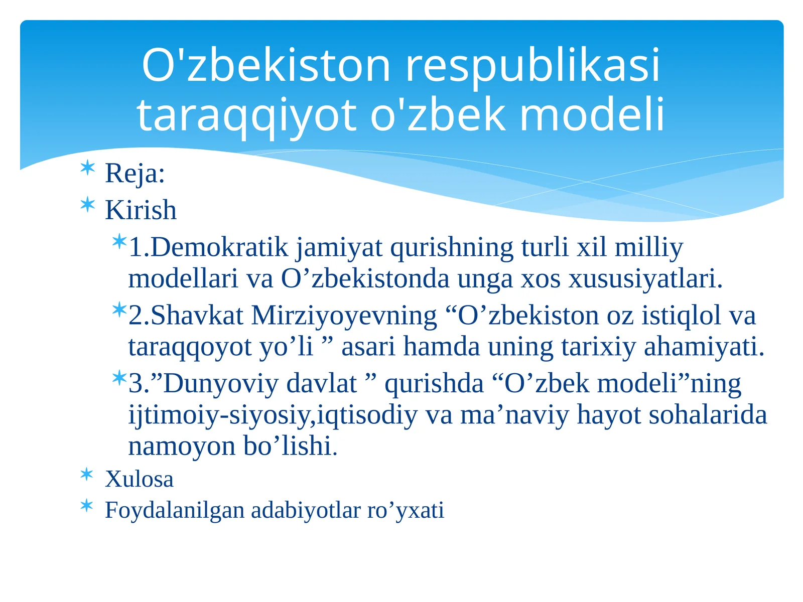 O'zbekiston Respublikasi Taraqqiyot O'zbek Modeli