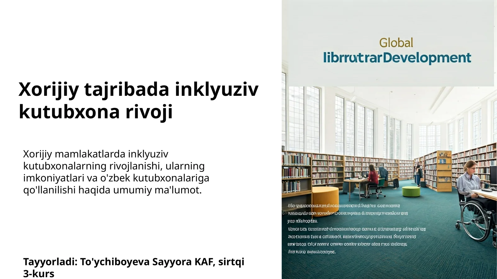 Xorijiy tajribada inklyuziv kutubxona rivoji