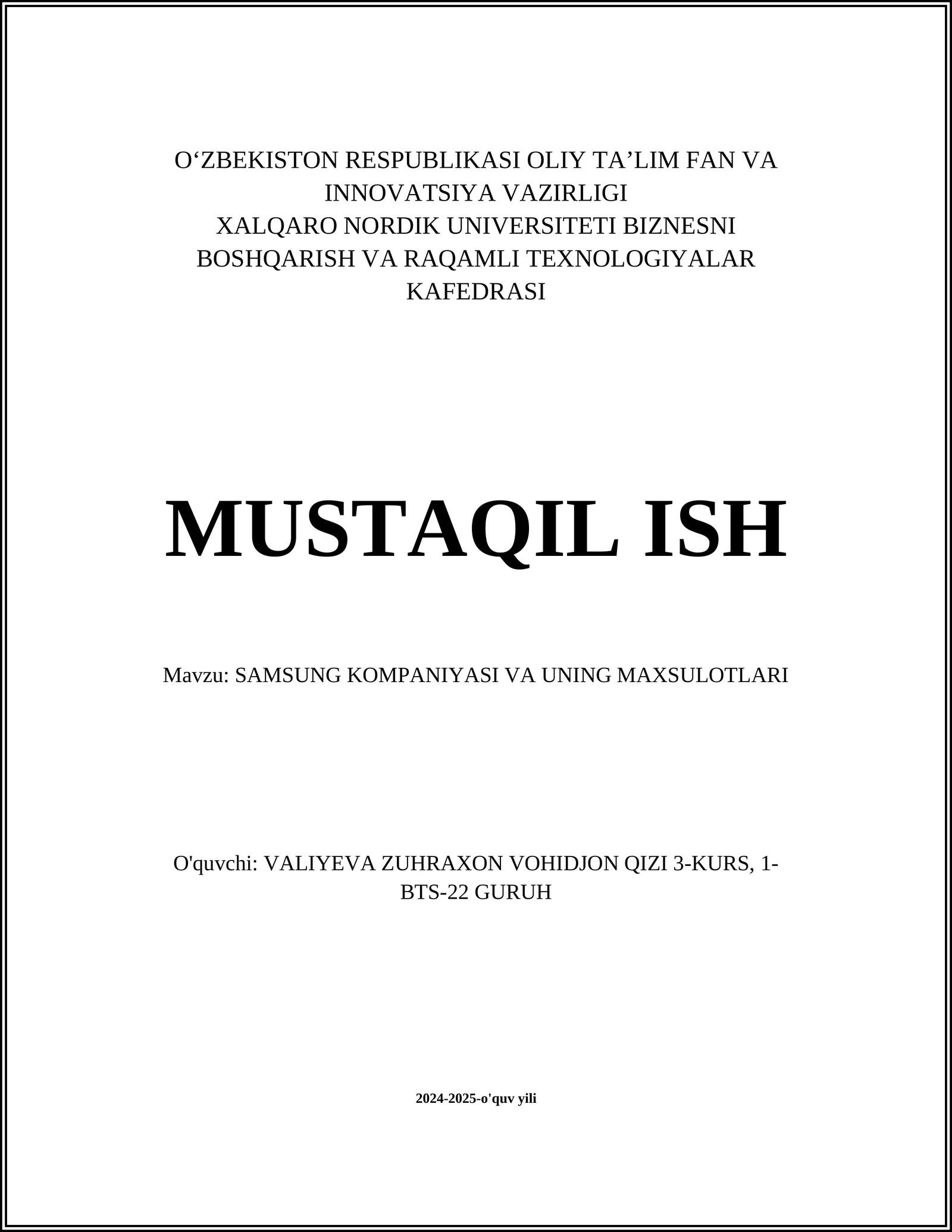 SAMSUNG KOMPANIYASI VA UNING MAXSULOTLARI