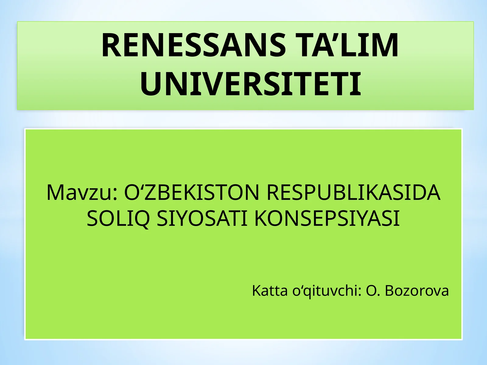 O‘ZBEKISTON RESPUBLIKASIDA SOLIQ SIYOSATI KONSEPSIYASI