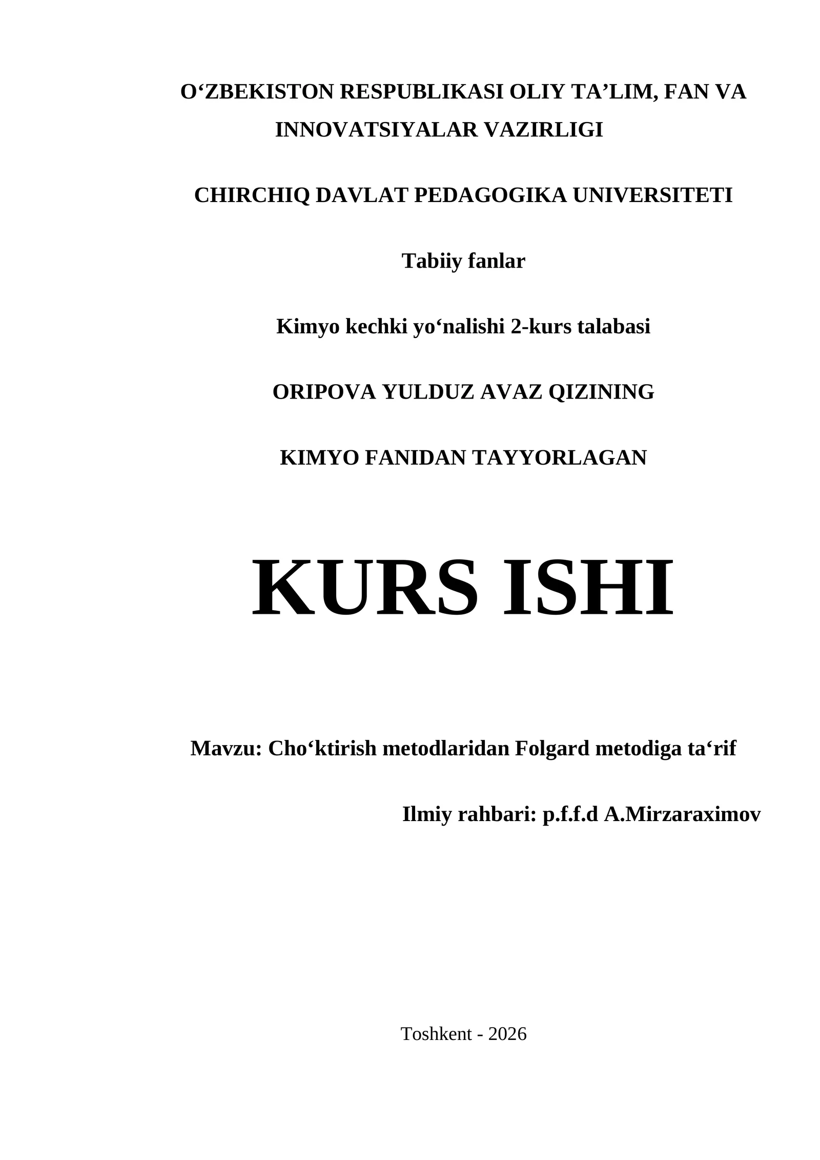 Cho‘ktirish metodlaridan Folgard metodiga ta‘rif