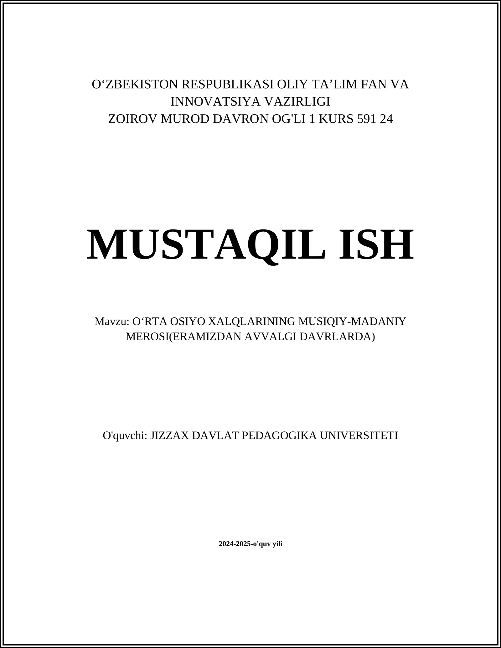 OʻRTA OSIYO XALQLARINING MUSIQIY-MADANIY MEROSI(ERAMIZDAN AVVALGI DAVRLARDA)