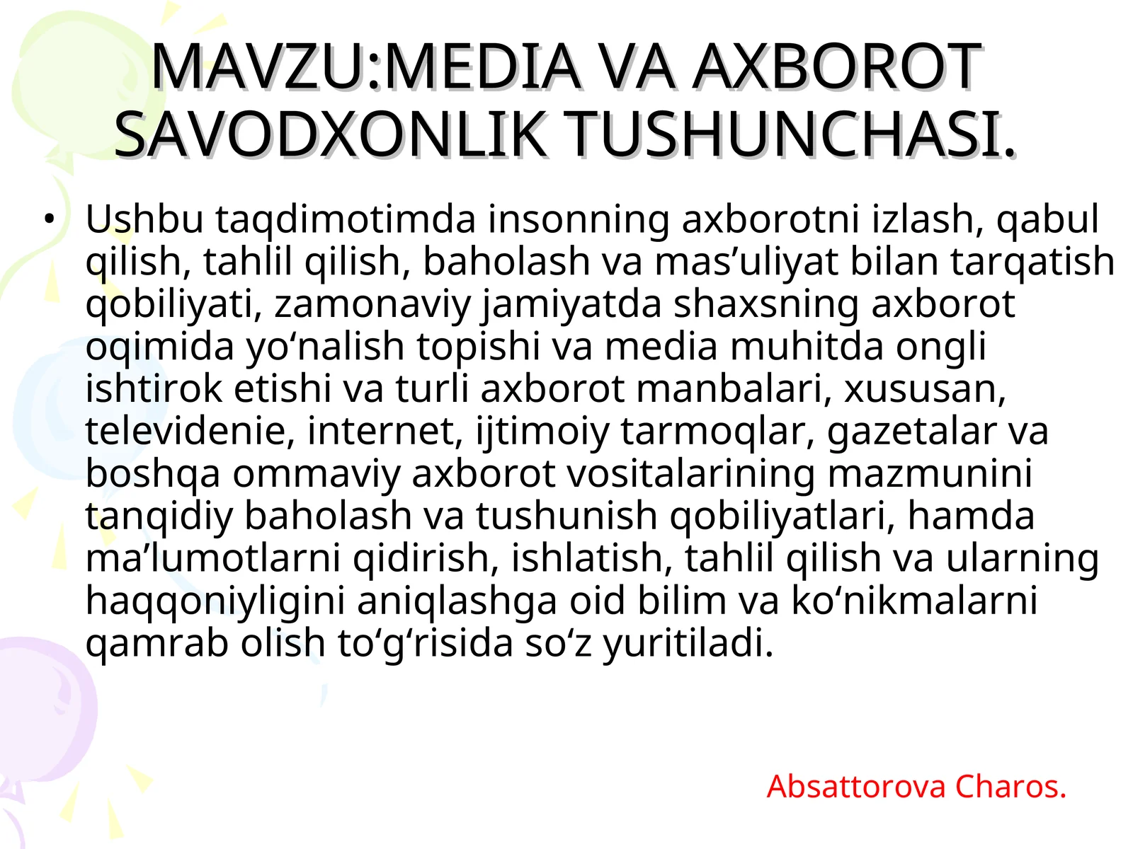 MEDIA VA AXBOROT SAVODXONLIK TUSHUNCHASI