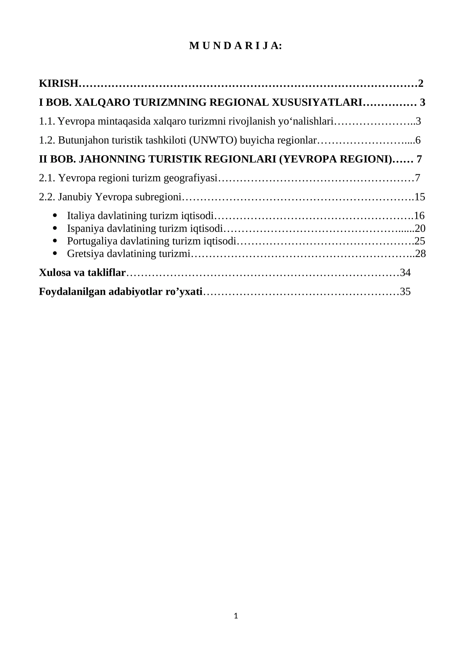 JAHONNING TURISTIK REGIONLARI (YEVROPA REGIONI)