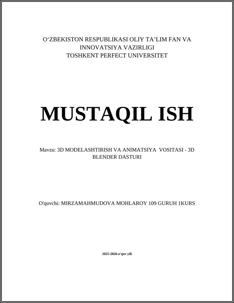 3D MODELASHTIRISH VA ANIMATSIYA VOSITASI - 3D BLENDER DASTURI