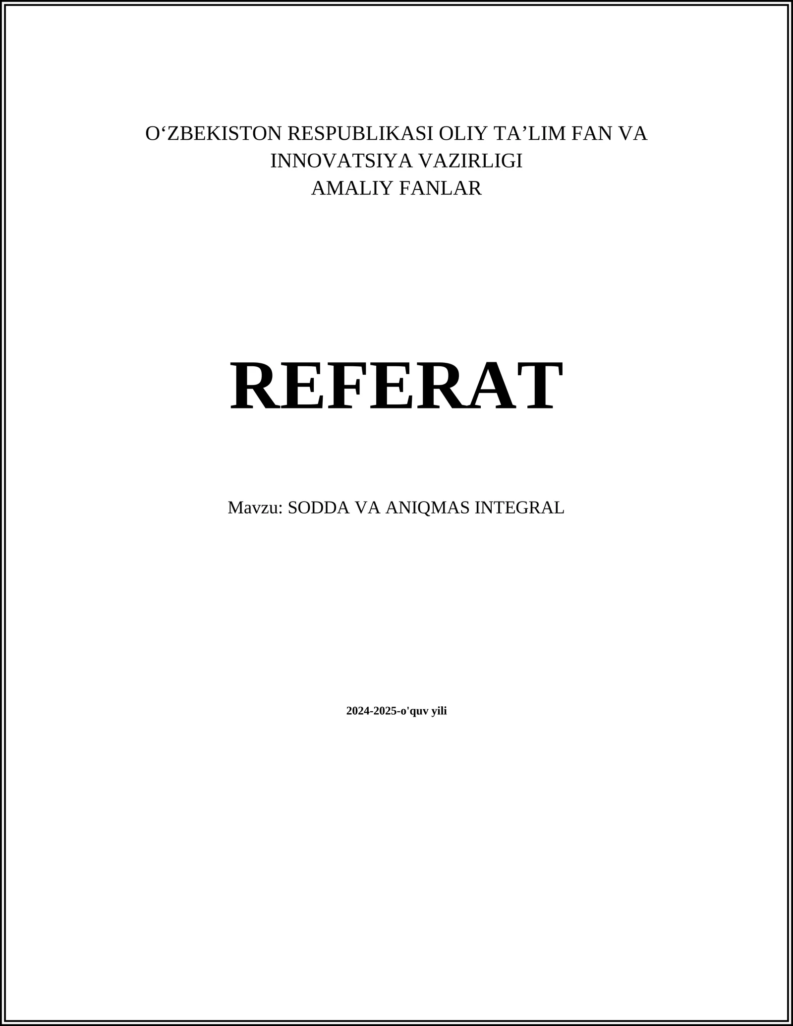 SODDA VA ANIQMAS INTEGRAL
