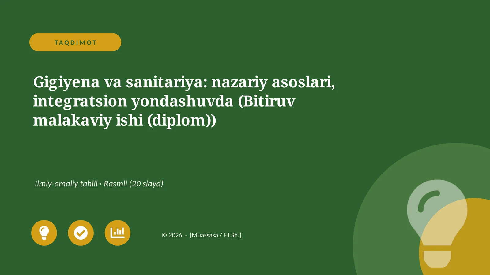 Gigiyena va sanitariya: nazariy asoslari, integratsion yondashuvda (Bitiruv malakaviy ishi (diplom))