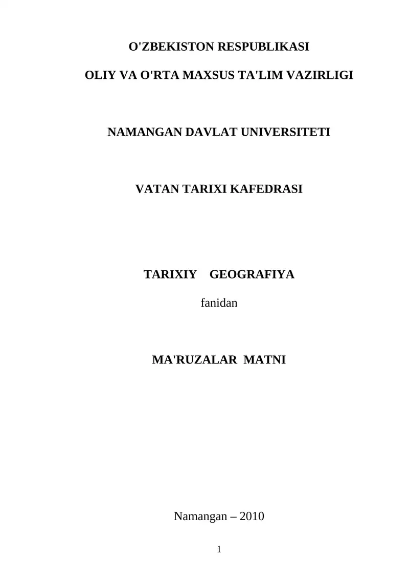 Tarixiy Geografiya fanidan darslik