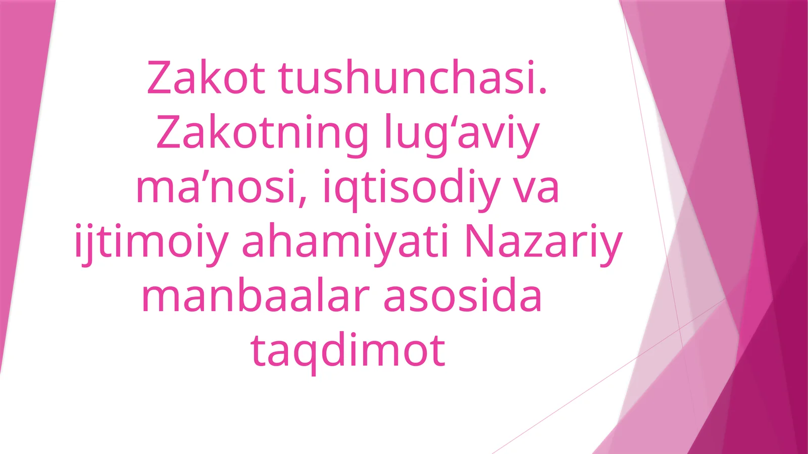Zakot tushunchasi. Zakotning lug‘aviy ma’nosi, iqtisodiy va ijtimoiy ahamiyati Nazariy manbaalari