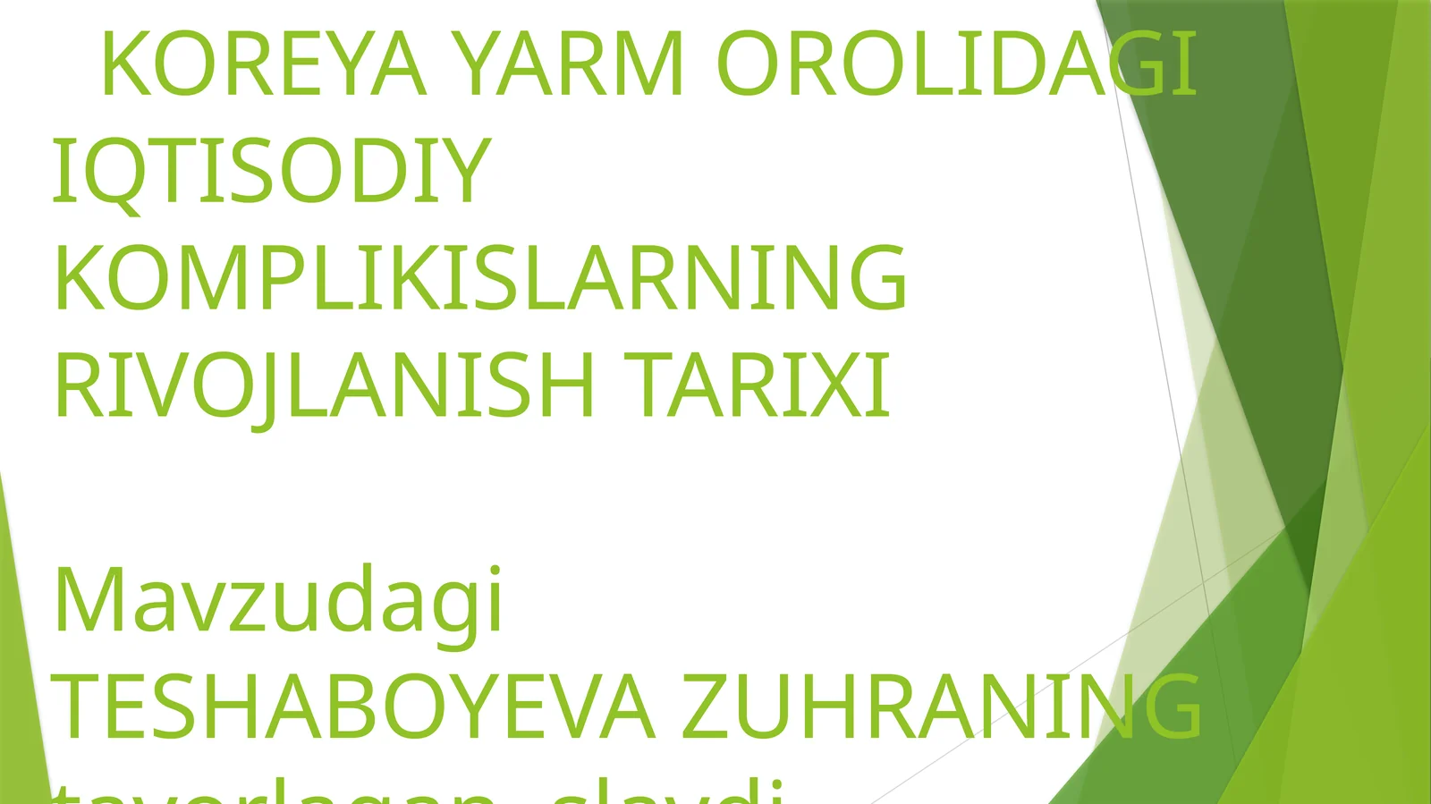 KOREYA YARM OROLIDAGI IQTISODIY KOMPLIKISLARNING RIVOJLANISH TARIXI