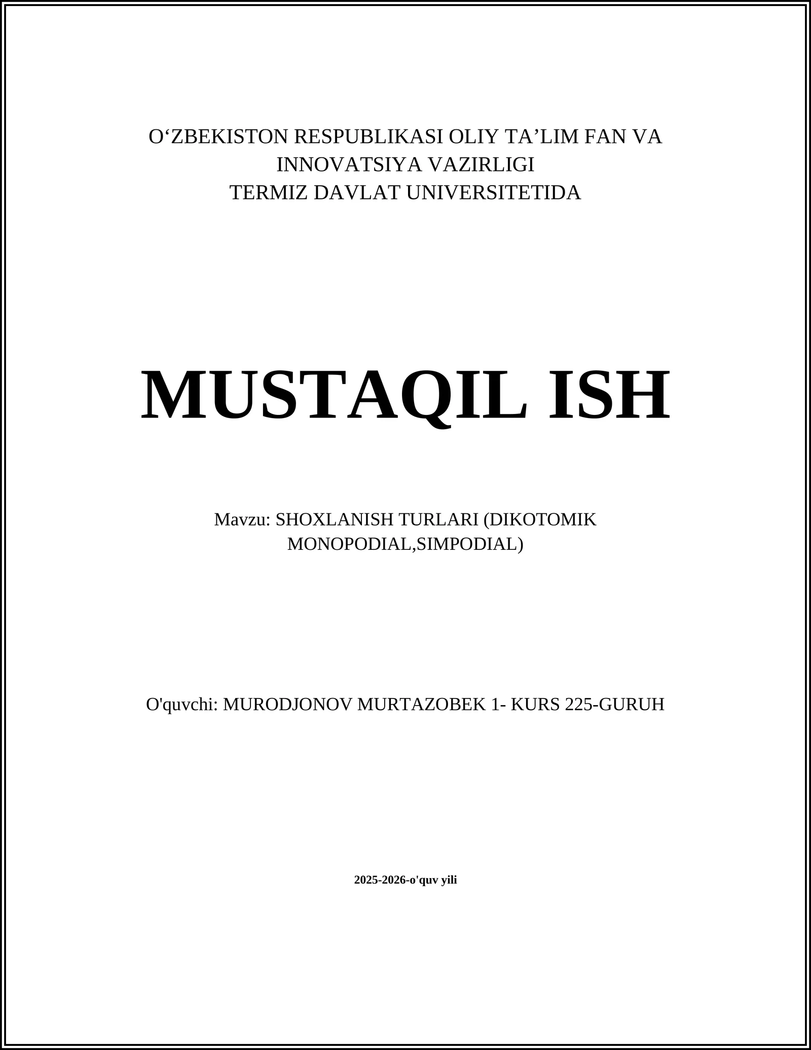 SHOXLANISH TURLARI (DIKOTOMIK MONOPODIAL,SIMPODIAL)