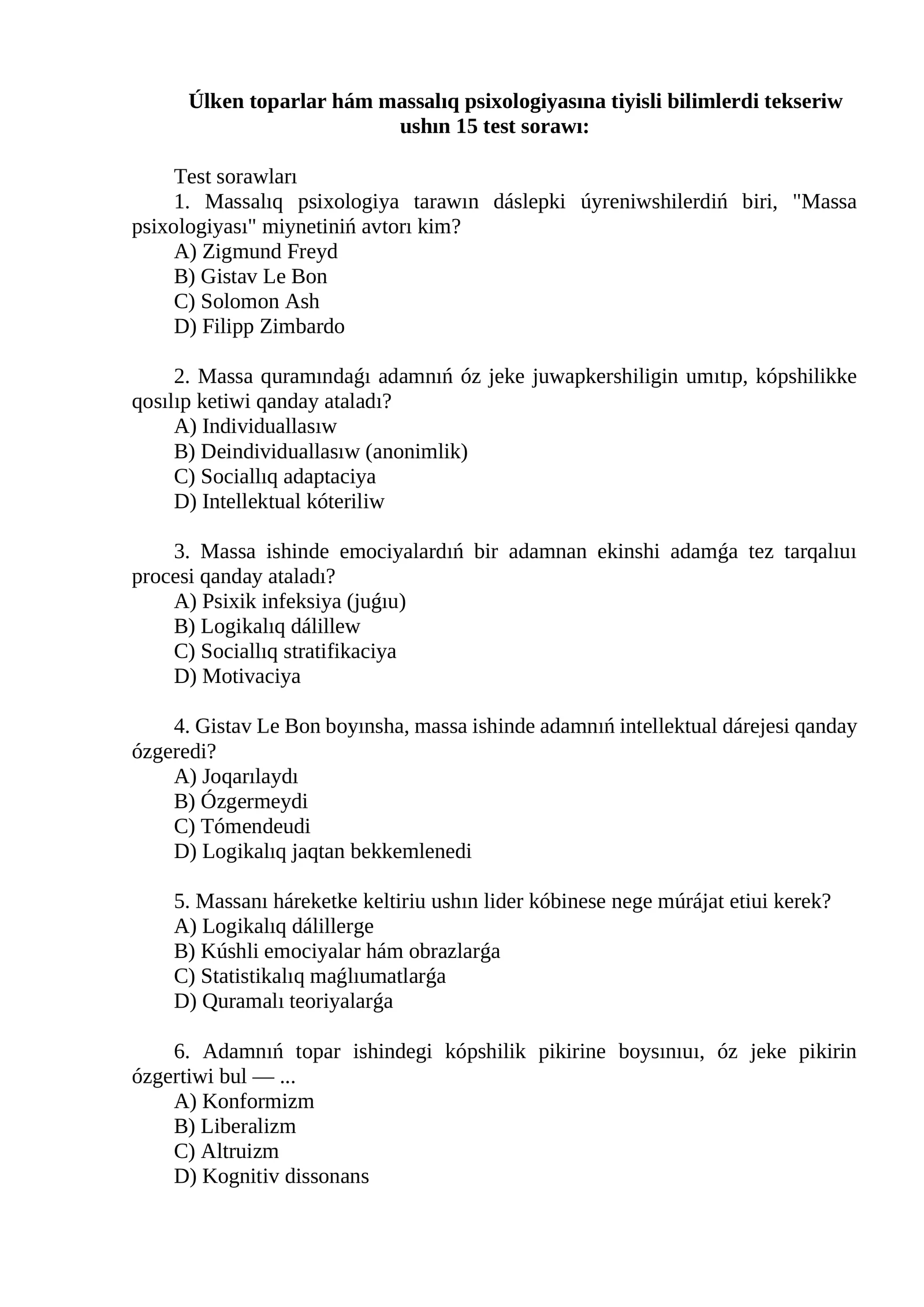 Massalıq Psixologiyasi Testlari